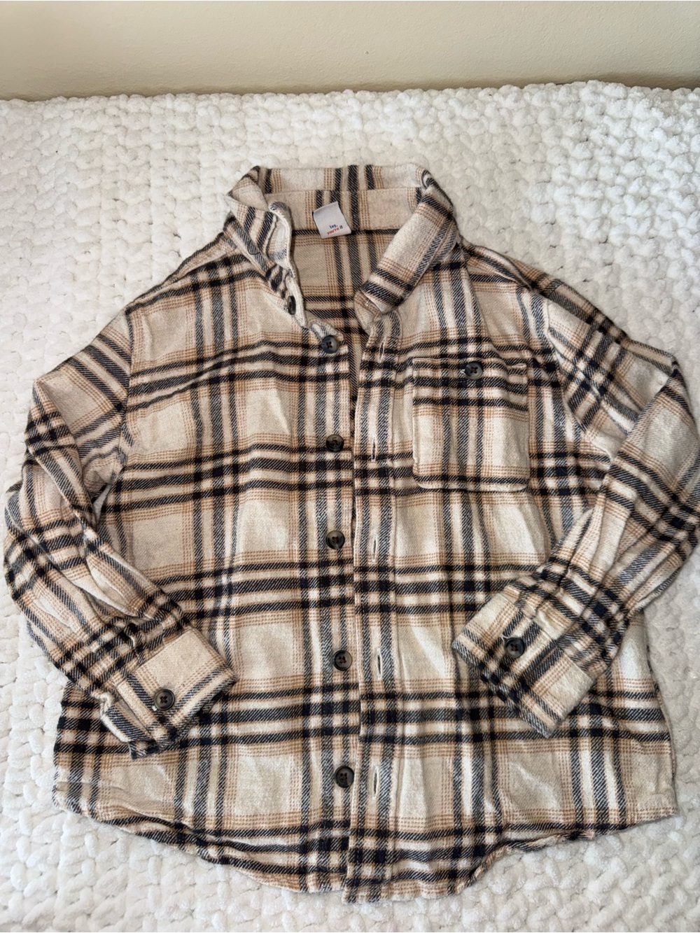 Kids Beige Plaid Button-Up Shirt Jacket